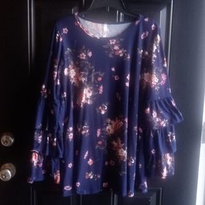 Navy Blue Ruffled Sleeve Tunic